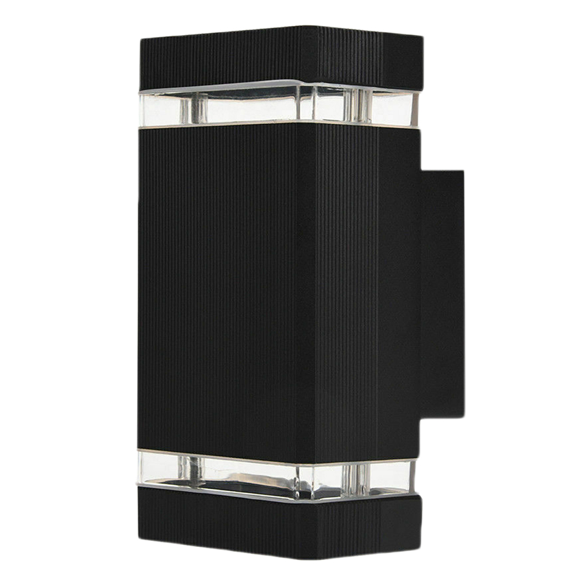 Square Outdoor GU10 Up & Down Wall Light in Black IP44 